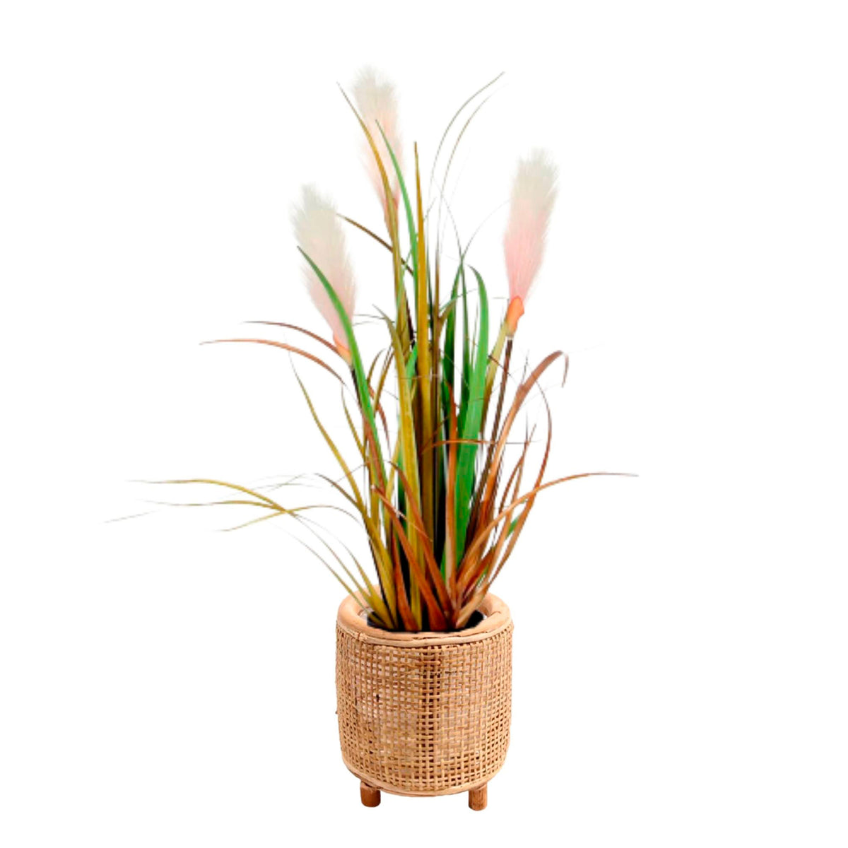Artificial canary grass in green/brown incl. decorative brown pot