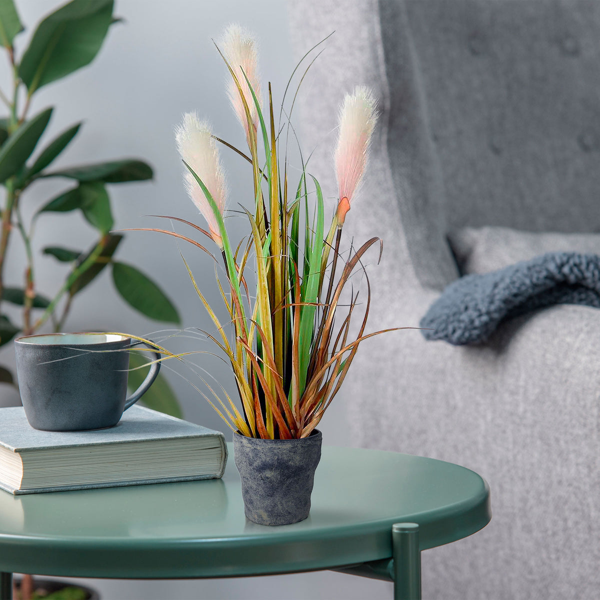 Artificial canary grass in green/brown incl. decorative anthracite pot
