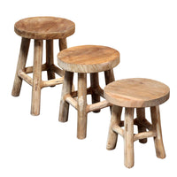 3x Wooden stool round brown