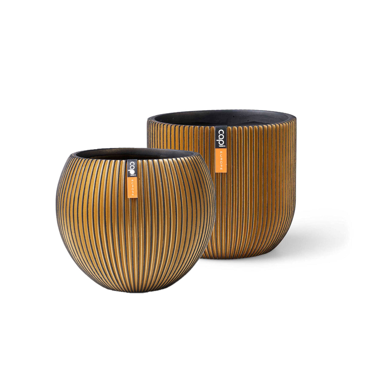 2x Capi Flower Pot Nature Groove round gold - Indoor pot