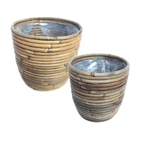 2x Striped rattan flower pot round grey - Indoor and outdoor pot
