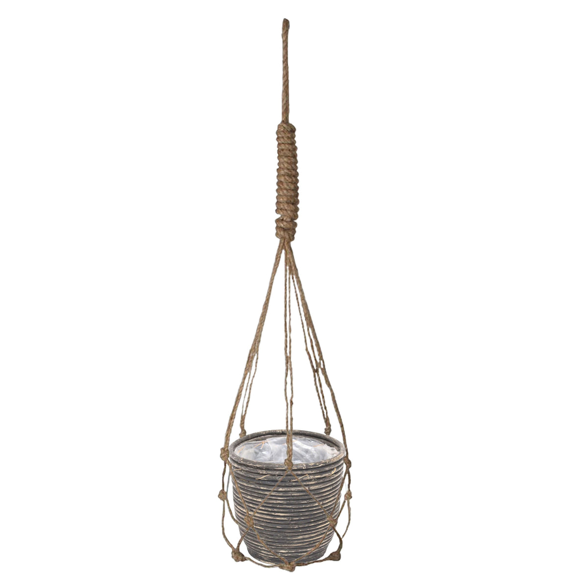 Mica Decorations Decorative pot 'Ballon Stripe' black with plant hanger