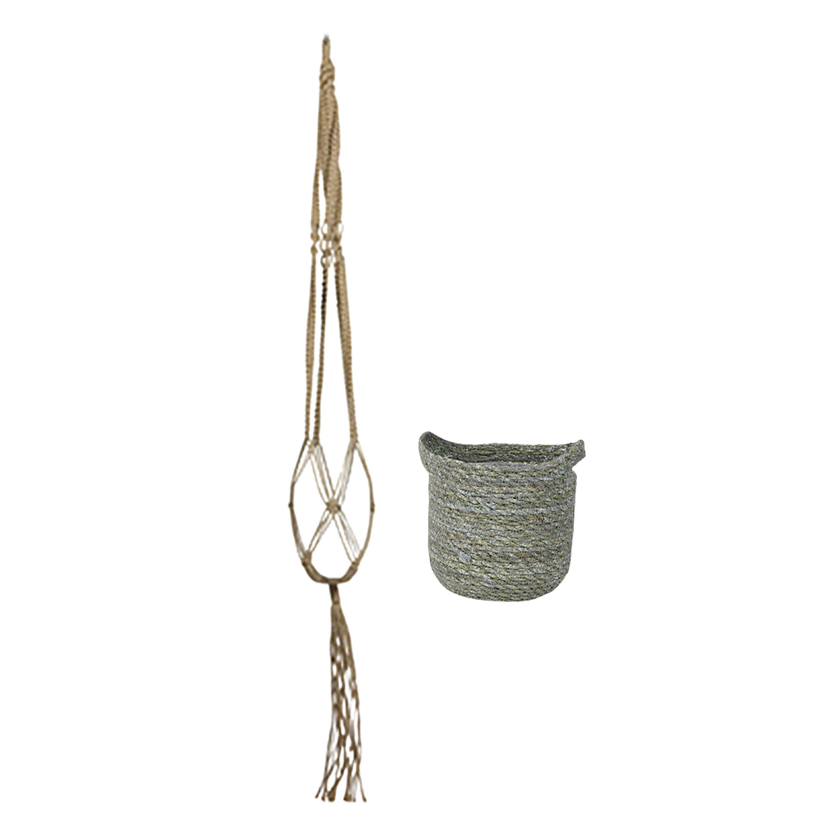 Basket Macrame 'Nelis' grey with plant hanger