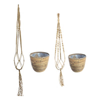 2x Decorative pot rattan Macrame 'Ballon Stripe' natural with plant hanger