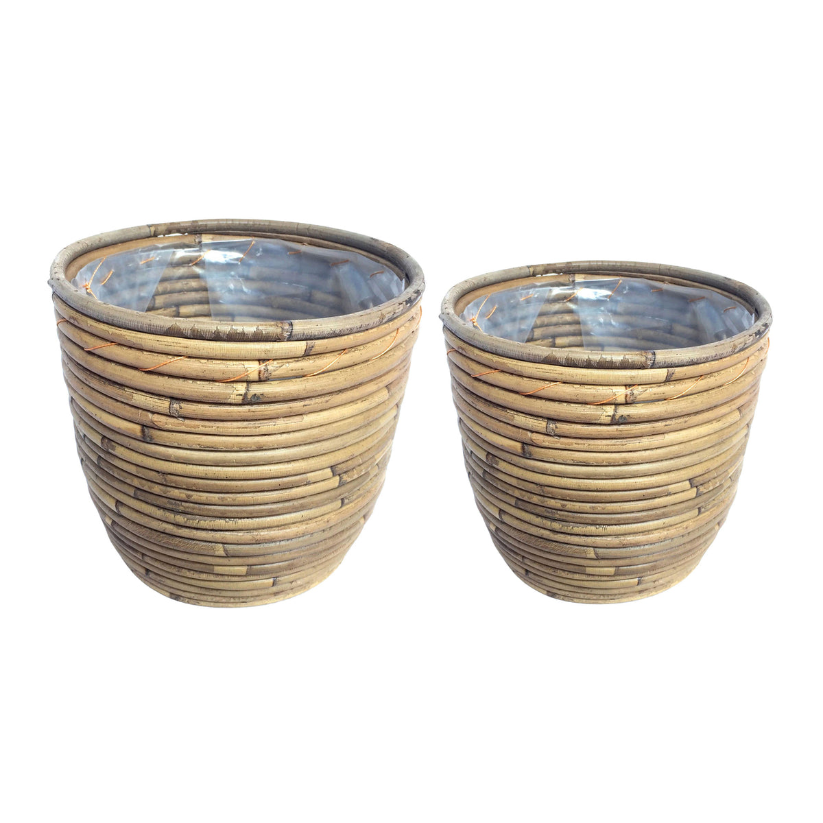 2x Decorative pot rattan Macrame 'Ballon Stripe' natural with plant hanger