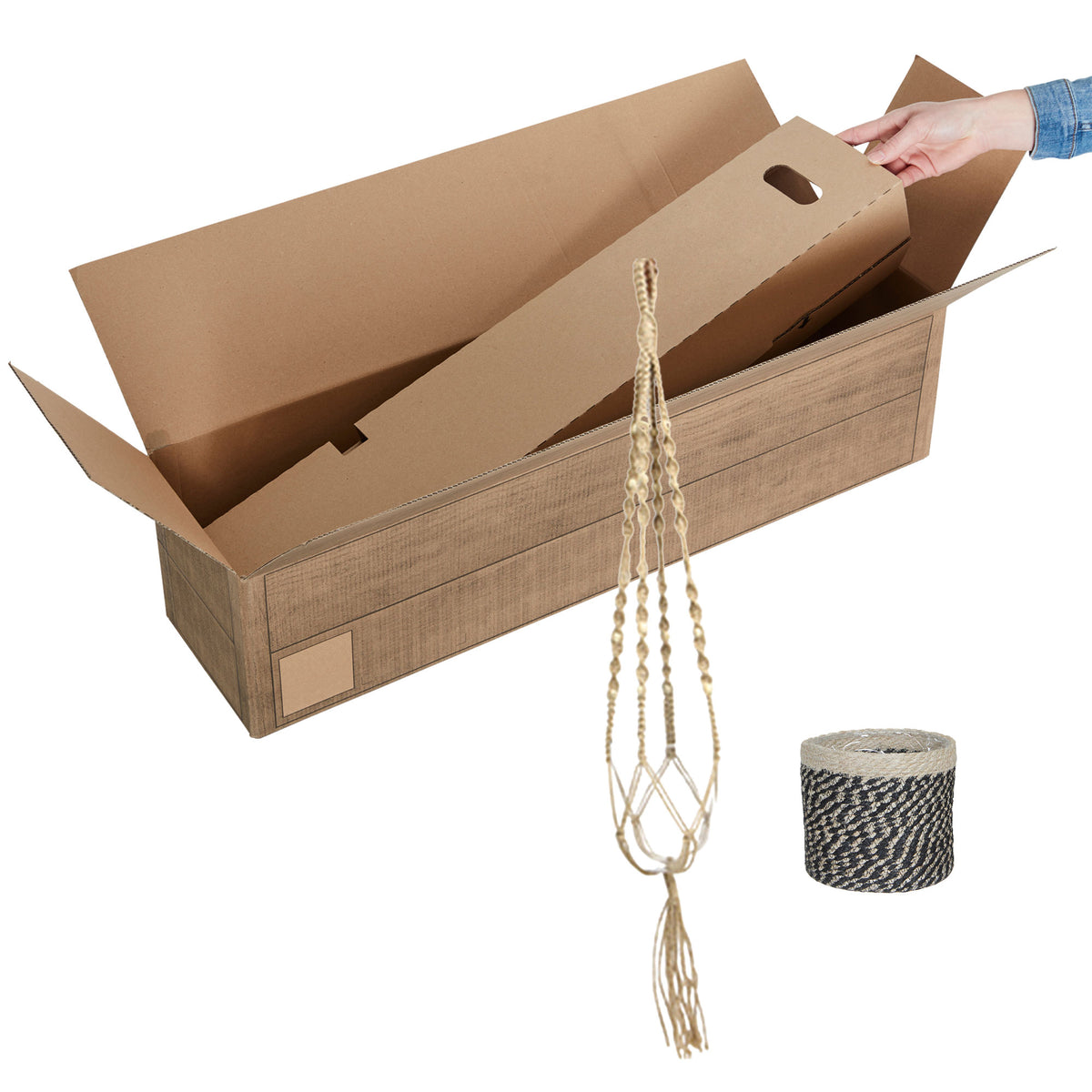Mica Decorations basket Macrame 'Bonaparte' black-white with plant hanger