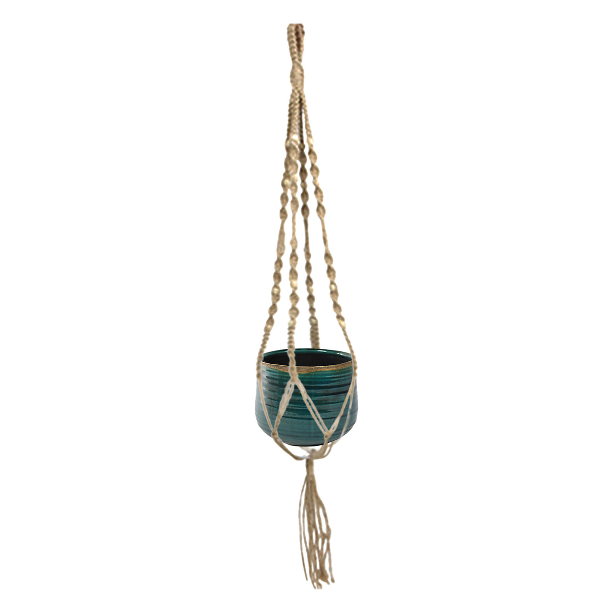 Decorative pot Macrame 'Iris' blue with plant hanger