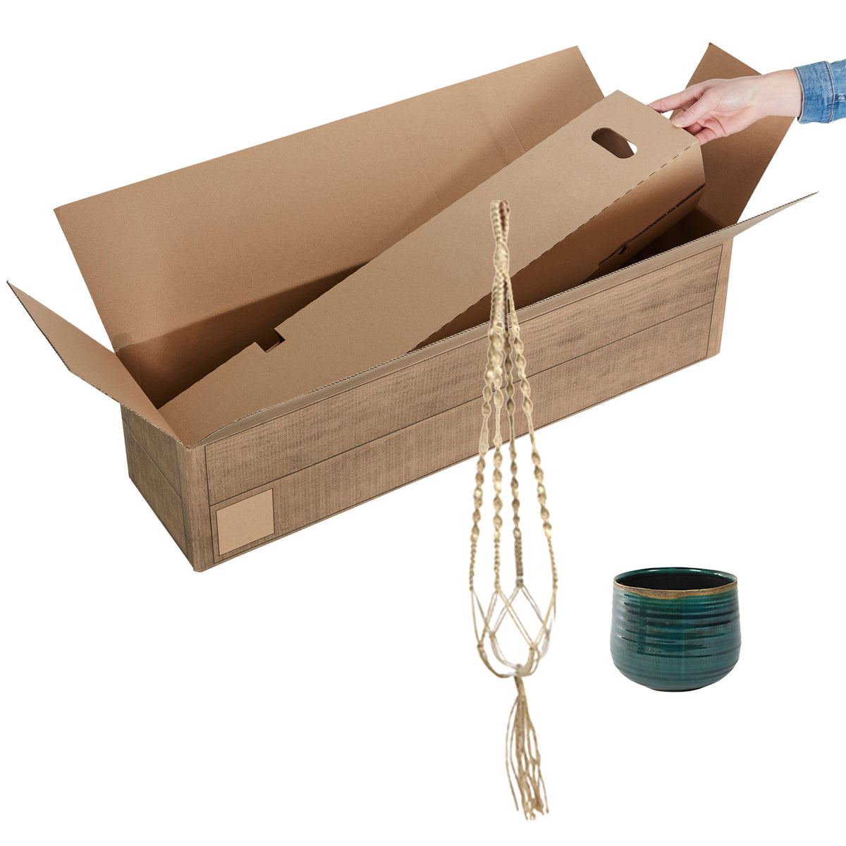 Decorative pot Macrame 'Iris' blue with plant hanger