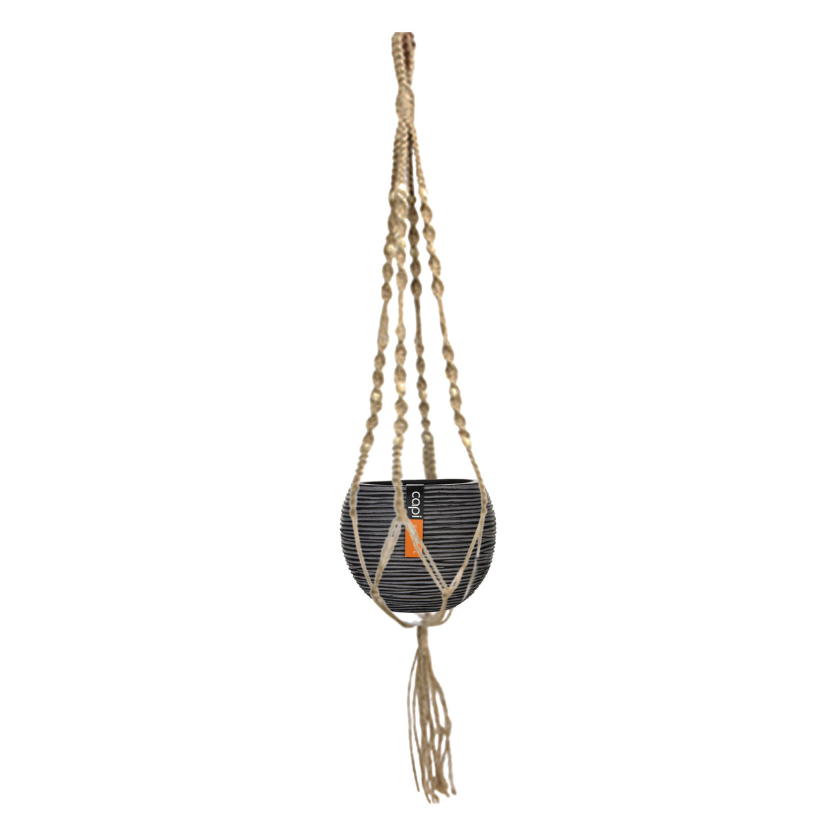 Capi Decorative pot Macrame 'Nature Rib' black with plant hanger