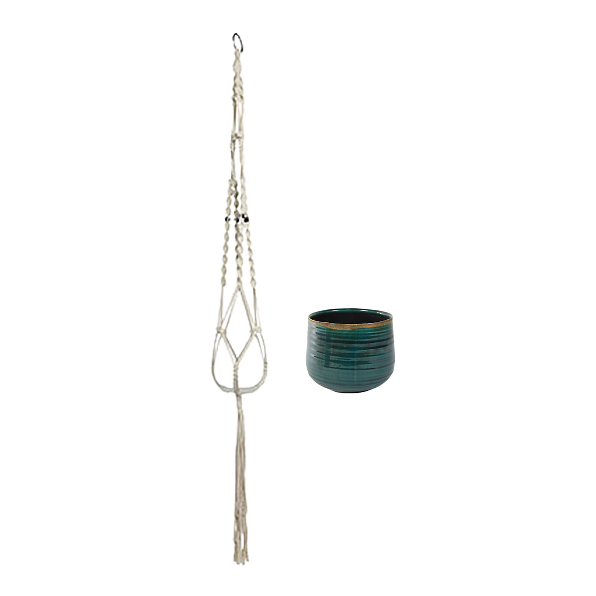 Decorative pot Macrame 'Iris' blue with plant hanger