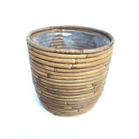 Rattan decorative pot Macrame 'Ballon Stripe' brown with plant hanger