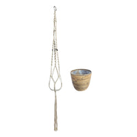 Rattan decorative pot Macrame 'Ballon Stripe' brown with plant hanger