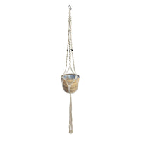 Rattan decorative pot Macrame 'Ballon Stripe' brown with plant hanger