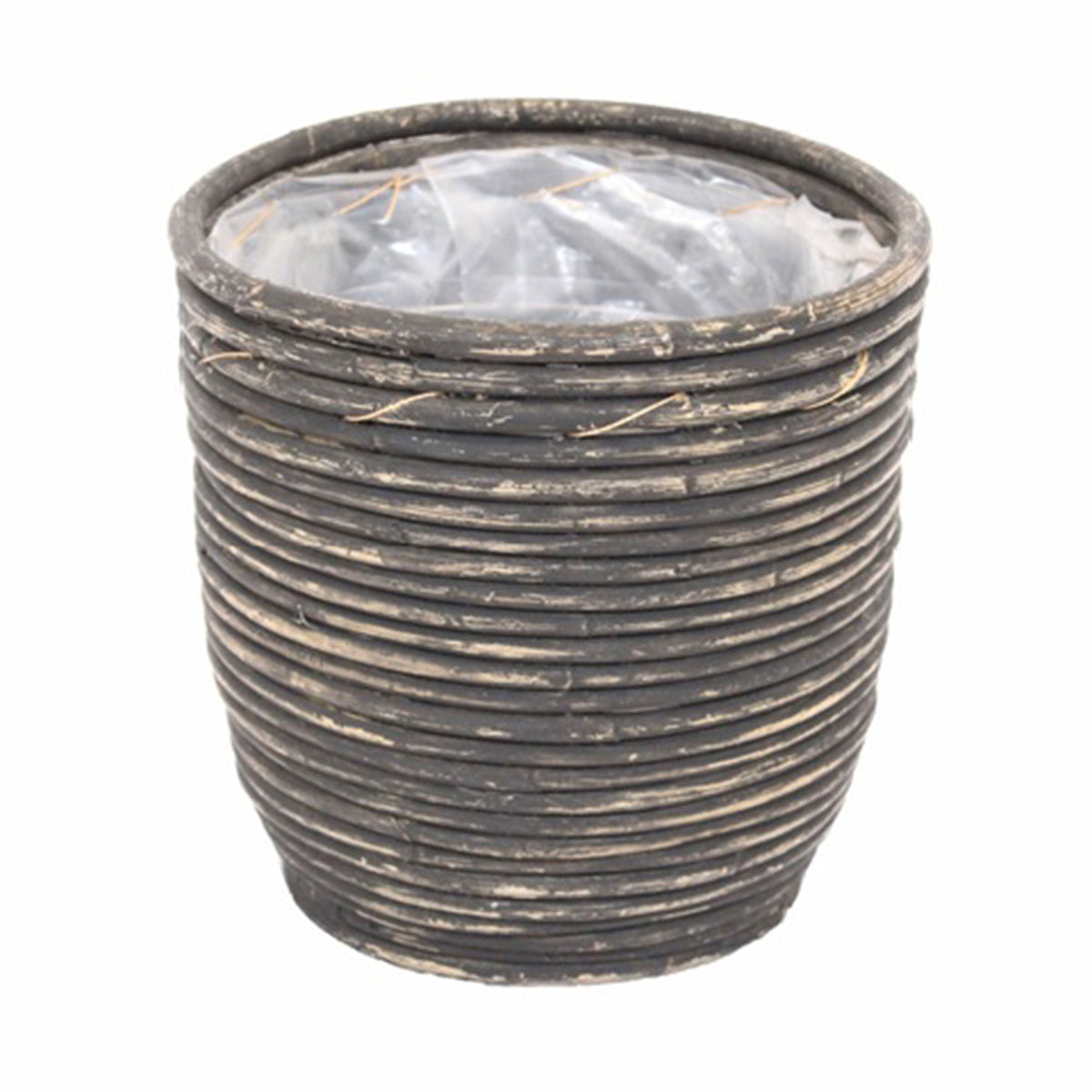 Rattan flower pot 'Ballon Stripe' black with plant hanger