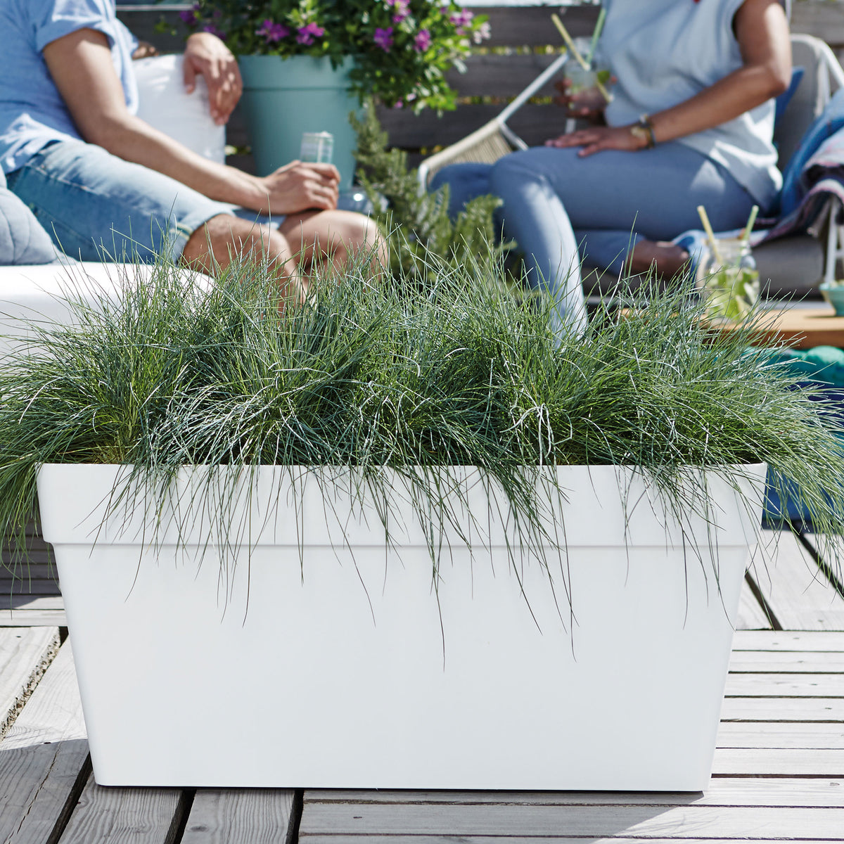 Elho flower pot Loft urban rectangular white including wheels - Outdoor pot