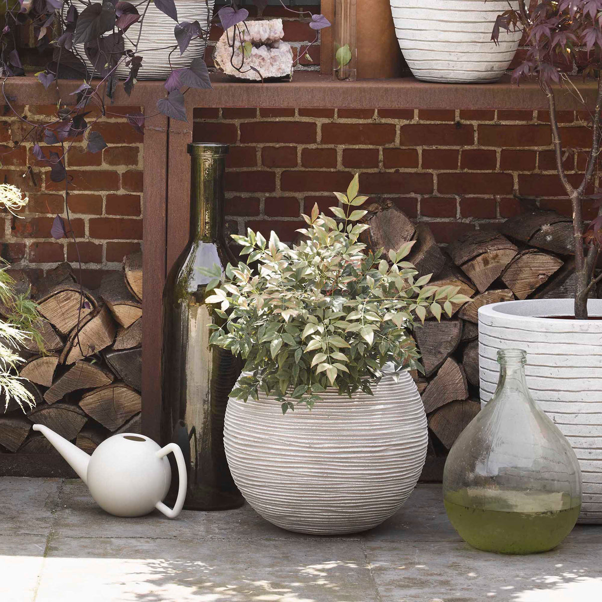 Capi flower pot Nature Rib vase ball ivory — indoor and outdoor pot