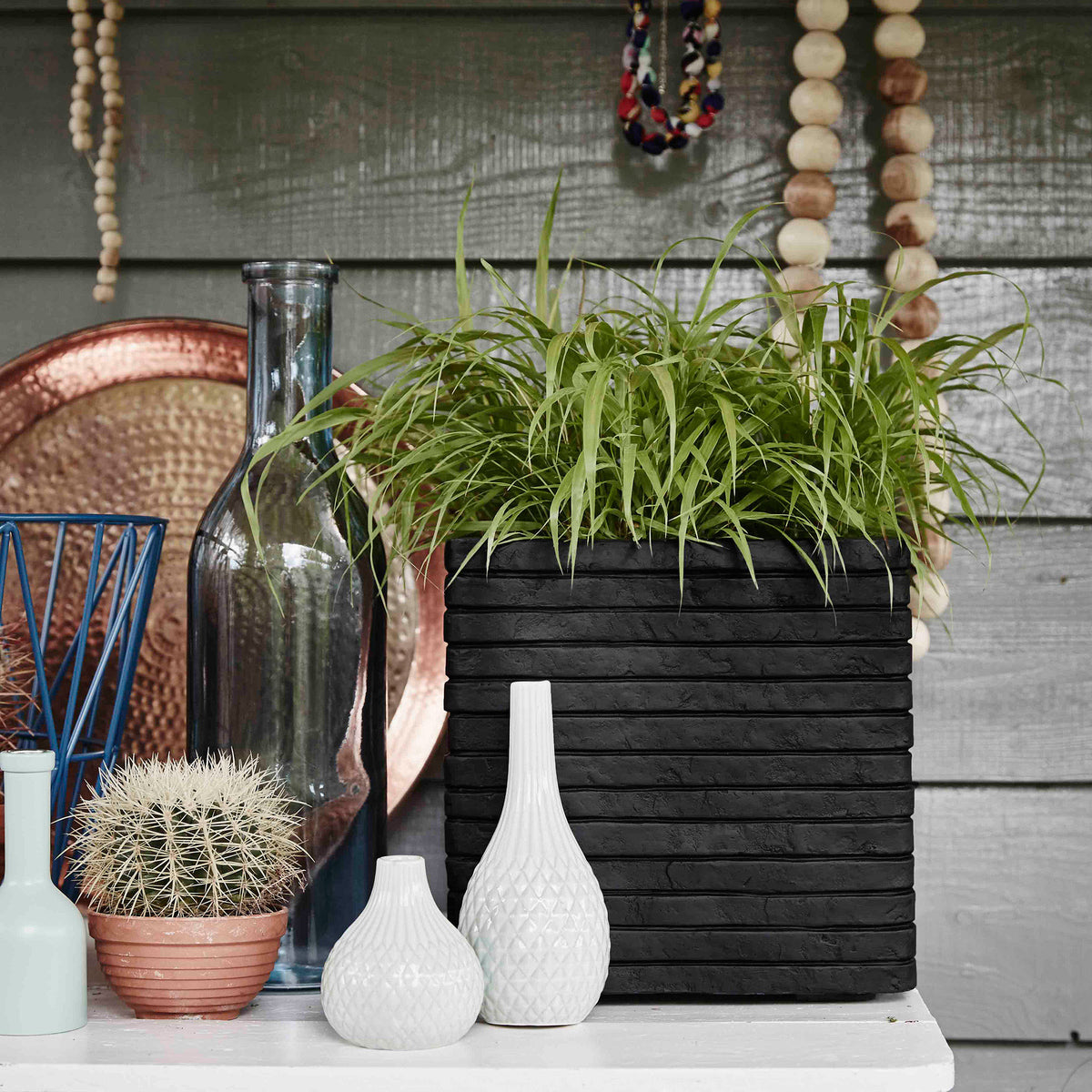 Capi Flower pot Nature row square black - Indoor and outdoor pot