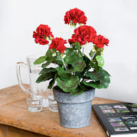 Artificial plant Geraniums red including round earthenware decorative pot